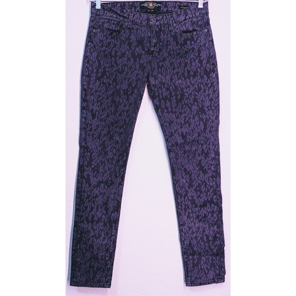 Lucky Brand Size 10 (32x30)Charlie Skinny Jeans Black Gray Cheetah Low Rise (920 - Picture 1 of 3